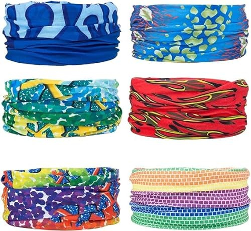 Banaone 6 Stück/Packung Gedruckt Bandanas Multifunktionstuch Rohr Kopfbedeckungen Bandana Schal Elastische Halstücher für Yoga, Wandern, Reiten, Motorradfahren(set 3)