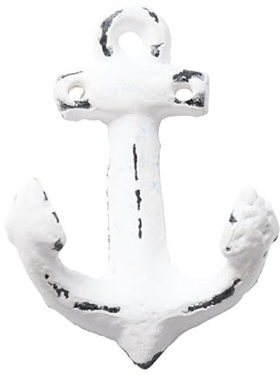 RiloStore Wandhaken ANKER weiss Shabby Chic Garderobenhaken 8,5x6,5x2,5cm Kleiderhaken Mehrzweckhaken maritim Ankerhaken Gußeisen
