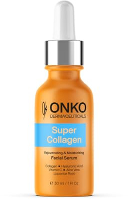 ONKO DERMA'CEUTICALS Super Collagen Gesichtsserum, Serum für das Gesicht, Hyaluronsäure, Glykolsäure, Retinol, Feuchtigkeitscreme, Entferner dunkler Flecken, Reiniger zur, 30 ml