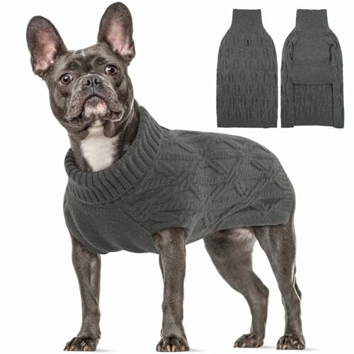 Sweater für Hunde, Hundepullover Mittelgroße Hunde Rollkragenpullover Hund Strickpullover Winter Warmer Hundepullover Strickkleidung Mäntel Kaltes Wetter(Grau, M)
