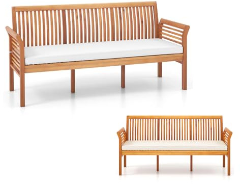 KOMFOTTEU 3-Sitzer Gartenbank aus Akazienholz, Parkbank mit abnehmbarem Kissen, Sitzbank Holzbank mit Rückenlehne, Terrassenbank bis 540 kg belastbar, 159 x 59 x 77 cm