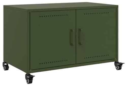vidaXL Mobile TV Verde Oliva 68x39x43,5cm in Acciaio Laminato a Freddo, Mobile Porta TV, mobiletto HiFi, Mobile per dispositivi multimediali