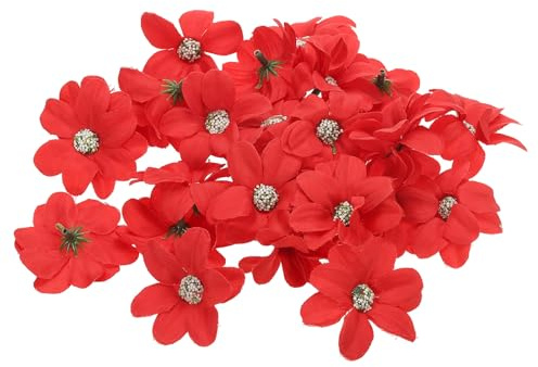 PATIKIL Cabezas de Flores Falsas para Manualidades, 50 Pzas de Cabezas de Crisantemo Falso a Granel Mini Flores Artificiales de Seda para Decoración de Guirnalda de Boda Fiesta, Rojo