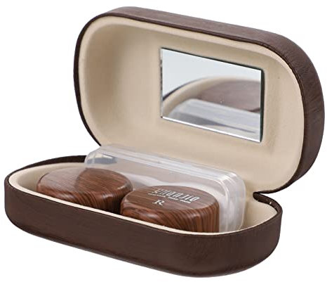FRCOLOR Leak Box Dual Compartments Made of Leather and Wood Grain Material for Daily Use and Travel