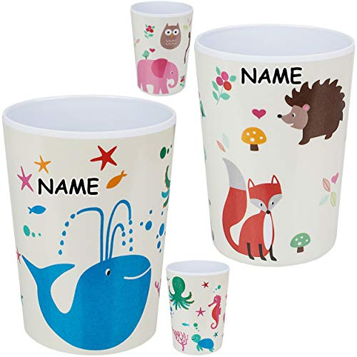 alles-meine.de GmbH Trinkbecher/Becher - Tiere/Fische & Waldtiere - inkl. Name - 350 ml - BPA frei - aus Melmin/Kunststoff - Tasse - Zahnputzbecher/Malbecher - Kinder Kun..