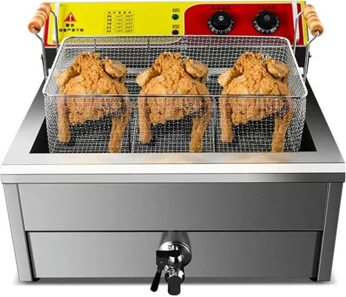 LYJYUJIE Freidora Eléctrica, Freidora De Patatas Fritas De Acero Inoxidable Pulido para Uso Comercial Doméstico, Fácil De Limpiar~/