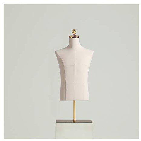 Schaufensterpuppen-Torso, männliche Büste, Tischmodell, Massivholzarm, goldener quadratischer Sockel, Herrenbüstenanzug, Schaufensterständer, Schaufensterständer (Farbe: A, Größe: M)