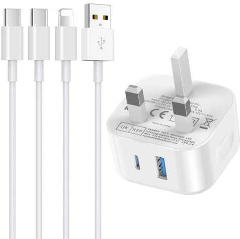 iPad Charger,New Apple USB C Fast Charger Cable+Lightning Lead and Plug for i Pad Pro 12.9 11 13 inch M4 2024/Air 10.9 M2 M3/Mini A17 Pro 2nd 3rd 4th 5th 6th 7th 8th 9th 10th A16 11th 2025 Generation