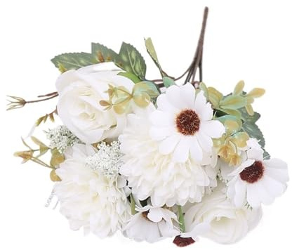 HUIJIQX Künstliche Blumen Rosen Braut Blumenstrauß Für Vase Hochzeit Weihnachten Wohnzimmer Tischdekoration Home DIY Gefälschte Pflanzen (Weiß)