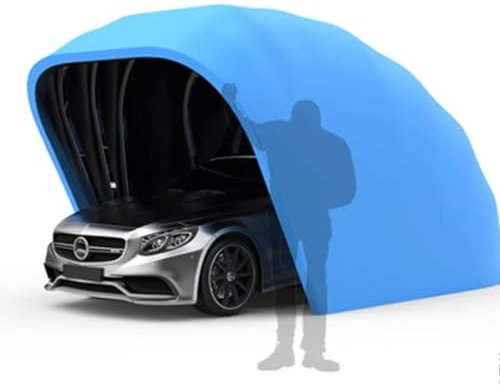 Garage portatile, 5,5 x 2,5 x 2,3 m, resistente, semi automatico, con telaio in metallo zincato, porta per auto, camion, barche, riparo per esterni, tettoia anti neve per auto, colore blu