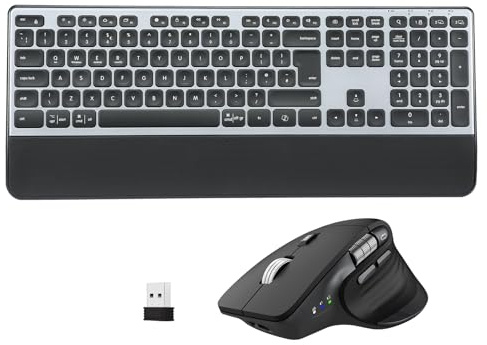 CITLLA M9100 Keyboard and Mouse Set, 2-in-1 USB Receiver & Dual Bluetooth, Backlit Design, Scissor-Switch Keys, Smart Fly Scrolling for Computer, Laptop, Tablet and Smartphone.