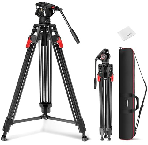 NEEWER Trépied pour caméra vidéo 76 avec tête fluide,support de trépied robuste en aluminium à dégagement rapide en une étape avec chiffon,plaque QR double mode pour caméscope DSLR,charge17,6 lb,LL27