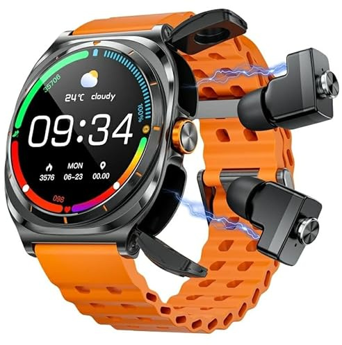 JINSHANGZI Smart Watch 7 Ultra GT98 Écouteurs TWS 2 en 1 Casque sans fil BT Appel Écouteurs Lecture de Musique Sport Fitness Tracker Smartwatch (Noir Orange)