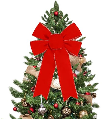 Fiocchi per Albero di Natale Grande Rosso Fiocco Puntale Albero di Natalizi Fiocchi Velluto Rossi Natalizio Decorazioni Natale per Uso Interno ed Esterno, Porte, Finestre e Caminetti
