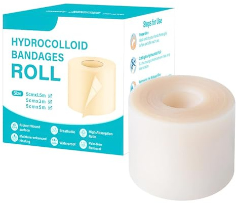 Hydrokolloid Bandagen, 5cm x 300cm Flexible Feuchte Heilung Patch Rolle, Flexibles und Wasserfestes Verbandklebeband, Atmungsaktive Hydrokolloid Verband für Pickel, Schnitte, Gesicht, Wundpflege