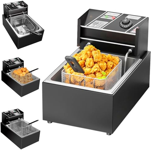Friteuse électrique de comptoir 10 L avec deux paniers et couvercles, 2500 W, avec contrôle de la température et minuterie, en acier inoxydable, à réservoir simple ou double(A)