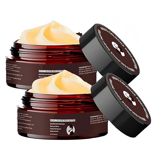 Beurre corporel pour homme, Lotion corporelle raffermissante à l'eau de Cologne, Hydratant parfumé, Parfum longue durée, Absorption rapide, Non gras, Booste charisme et confiance en soi (2Pièce)