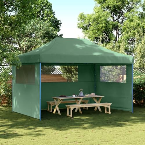 Tente de Réception Pliable, Chapiteau d'Extérieur avec 3 Panneaux Latéraux, Toit en Tissu Oxford Résistant, Structure Acier Thermolaqué, Terrasse, Événements, Vert et Bleu, 440 x 292 x 315 cm