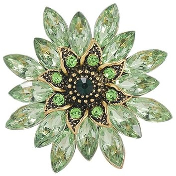 Vintage Crystal Rhinestone Flower-shaped Sunflower Leaf Brooch Pin Elegant Clothing Hat Bag Accessory for Women-A green