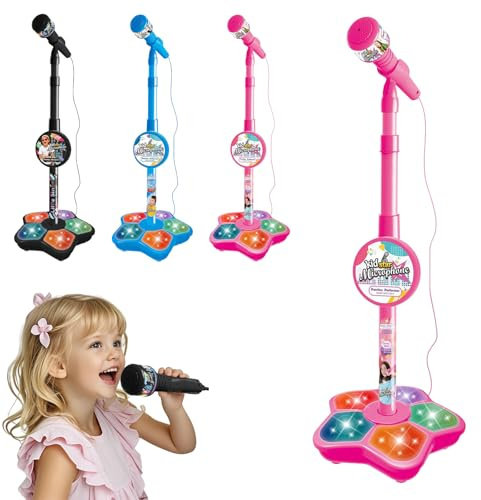 All-in-One Kinder Mikrofon mit Ständer, Tragbare Karaoke-Maschine mit blinkenden Bühnenlichtern– das perfekte Weihnachts- oder Geburtstagsgeschenk für kleine Sängerinnen und Sänger (Rosa)