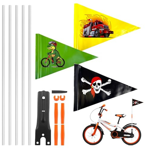 3 Piezas Banderín Bicicleta, 185 cm Banderas Seguridad Bicicletas con Poste | YALiya Safety Flag, Adjustable, Bicycle Trailer Flag, Bicycle Bunting, Colorful Bicycle Accessories Bicycle Flag