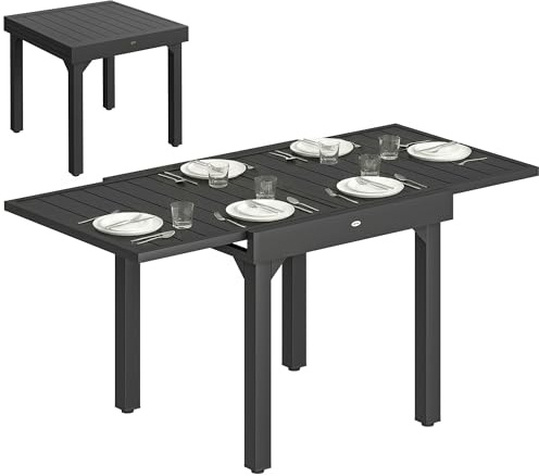 Outsunny Mesa de Jardín Extensible de Aluminio 70 kg 80/160x80 cm Negro