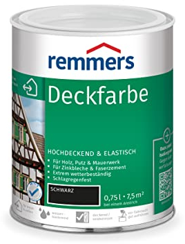 Remmers Deckfarbe schwarz, 0,75 Liter, Deckfarbe für innen und außen, Wetterschutzfarbe viele Untergründe, hochdeckend, wetterfest