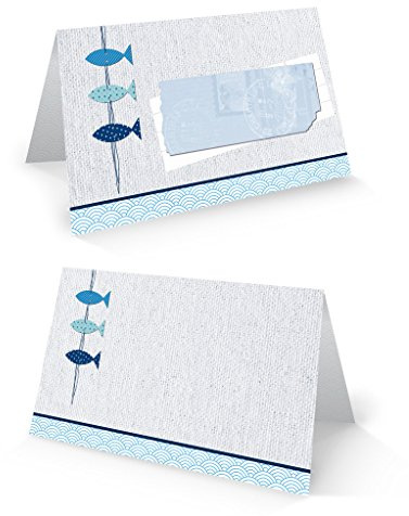 Logbuch-Verlag 25 Tischkarten 3 FISCHE blau weiß maritim türkis Namensschilder Taufe Kommunion Geburtstag Hochzeit Sommer