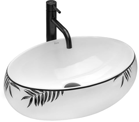 Rea Waschbecken Waschtisch Aufsatzwaschbecken Keramik Handwaschbecken Aufsatz Waschschale Weiß Schwarz Oval 31x46