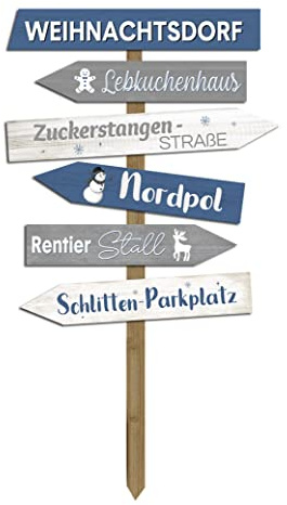 Garten Stab Weihnachten Richtungsweiser zum stellen/stecken - ca. 75x37 cm - Weihnachts Tür Deko Holz Schild - Advent Nikolaus Wegweiser Geschenkidee