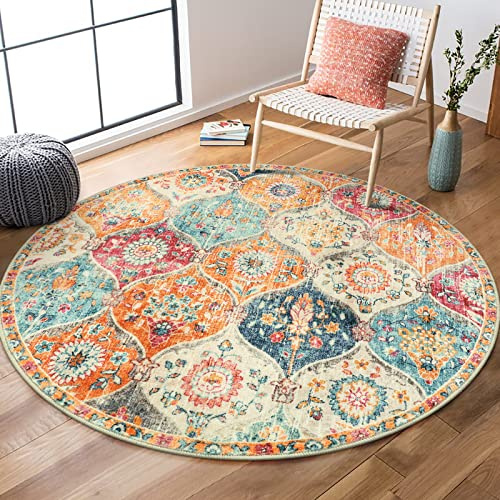 Lahome Marokkanisches Rankgitter, waschbar, rund, rutschfest, 1.2 m, ultradünn, klein, kreisförmig, für Eingangsbereich, Vintage, weicher Überwurf, Teppich für Küche, Badezimmer (1.2 m, cremefarben)