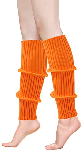 ONUPGO Neon gerippte Stulpen für Frauen & Mädchen, 80er Jahre Party Zubehör, Bright Orange, One Size