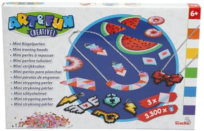 Simba Art and Fun 106374632 Mini Ironing Beads Necklace and Earring, 3,300 Beads, 3 Pegboards, Ironing Paper, 4 x Ear Clips, 2 x Chains, 44 cm Each, 10 x Metal Ring, from 6 Years