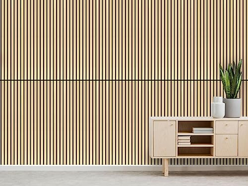 JANGAL Panneau acoustique modulaire mural - Placage en chêne véritable (52 x 104 cm) - Panneau mural modulaire - Avec feutre PET recyclé - À coller ou à visser - Revêtement mural - Décoration murale