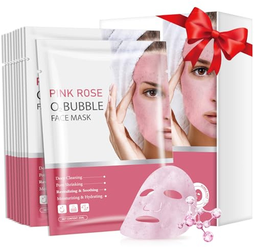 10 Pack Pink Rose O2 Bubble Face Masks Sheet Foaming Face Mask for Cleansing Facial Masks Beauty Care