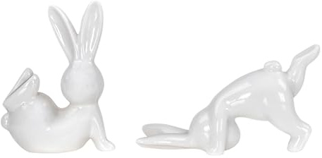 levandeo 2er Set Deko Hasen H14cm Weiß Porzellan Figur Ostern Deko Aufsteller Osterhase Tischdeko