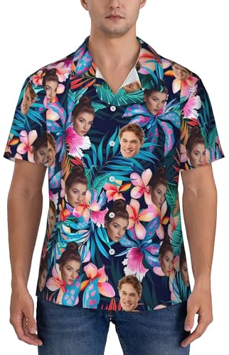 SJZUISL Personalisiert Hawaii Hemd Männer mit Gesicht, Lustige Hawaiihemden für Männer, personalisiertes tropisches Button-Down-Hemd für Männer mit Gesichtsbild für Freund, Ehemann, Vater
