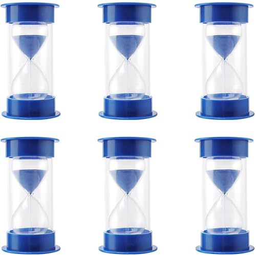 TAICHEUT 6 temporizadores de Arena Azul de 5 Minutos, Reloj de Arena de plástico, práctico Temporizador de Arena para gestión del Tiempo, decoración de Sala de Estar, Dormitorio, Oficina