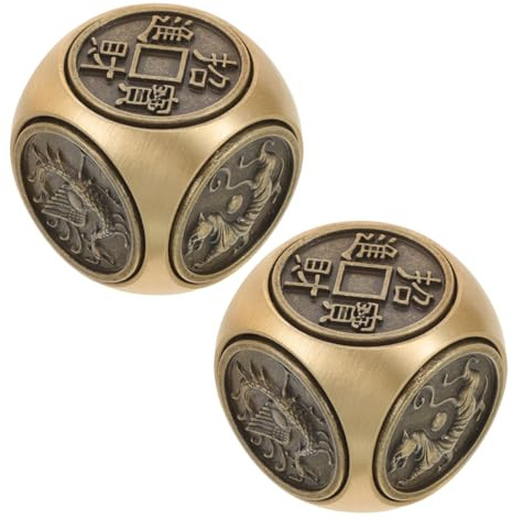SAFIGLE 2pcs Brass Spinner Handheld Handball Dice Set Unique Antique Metal Gaming Dice Vintage Desktop Office Party Toy for Stress Relief and Massage