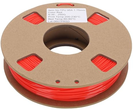 Annadue TPU 3D -Druckerfilament 1,75 Mm, Minimales Verziehen mit Geringem Geruch, Starke Zähigkeit mit Hohem Transparenzgloss für FDM 3D -Drucker Wearables Stoßdämpfungsteile (Rot)