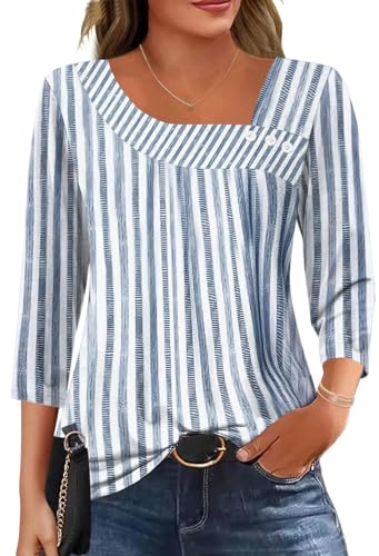 Kistore Hauts à manches 3/4 pour femmes, chemisiers à col asymétrique, tunique pour femmes, vêtements de mode pour femmes, tailles S à 2XL