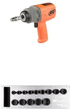 Ingersoll-Rand 2236QTIMAX-O DXS2 Druckluft-Schlagschrauber, Leise, 2034 Nm Drehmoment, Titan-Hammergehäuse, Reibring, Orange, DXS2 Sechskantantrieb SAE Imperial Schlagstecknuss Satz, 14-teilig,