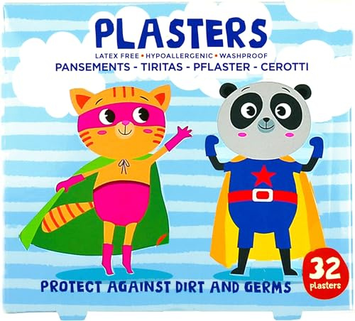 Super-héros Pansements Pour Enfants / x32 / 4 dessins/Hypoallergénique/Sans Latex/Lavable/Respirant/Fabriqué par Jellyworks (Lot de 5)