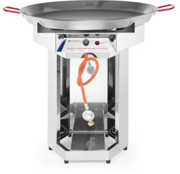 HENDI Fiesta 800, mit Paellapfanne aus Kohlenstoffstahl ø800mm, für Gasflaschen mit 5kg oder 11kg, mit Gasschlauch und Druckminderer, nur zur Aussenbereich, 7kW, 800x800x(H) 900mm, Edelstahl