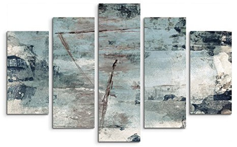 Paul Sinus Art 5 teiliges Wandbild auf Leinwand (Gesamt: H: 100cm B: 160cm) Keilrahmenbild Canvas Fotodruck Leinwandbild Leinwanddruck Kunstdruck Wandbild grau braun schwarz beige Grunge