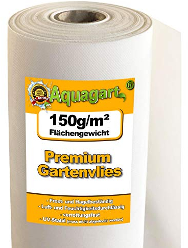 85m Aquagart Gartenvlies gegen Unkraut 150g /m² I Anti Unkrautvlies wasserdurchlässig I Unkrautsperre für Garten Hochbeet Gewächshaus Sandkasten I Mulchvlies weiß 2m breit