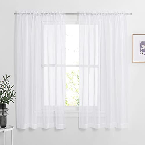 NICETOWN White Sheer Curtains 63 inch Length for Bedroom, Rod Pocket Translucent Voile Sheer Airy & Breathable Curtain Panels for Flat/Apartment, 2 Pieces, 60 W