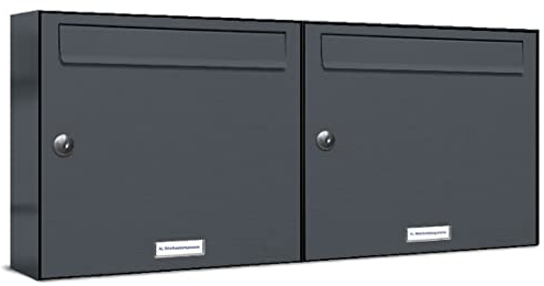 AL Briefkastensysteme 2er Briefkastenanlage Anthrazit Grau RAL 7016, Premium Doppel-Briefkasten DIN A4, 2 Fach Postkasten modern Aufputz