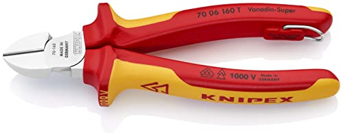 Knipex Alicate de corte diagonal cromado, homologado por VDE; con anilla de fijación aislada e integrada para colocar una protección anticaída 160 mm (cartulina autoservicio/blíster) 70 06 160 T BK