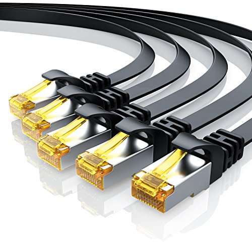5 x 0,25m CAT 7 Netzwerkkabel Flach - Ethernet Kabel - Gigabit Lan 10 Gbit s - Patchkabel - Flachbandkabel - Verlegekabel - Cat.7 Rohkabel U FTP PIMF Schirmung mit RJ 45 Stecker - Switch Router Modem